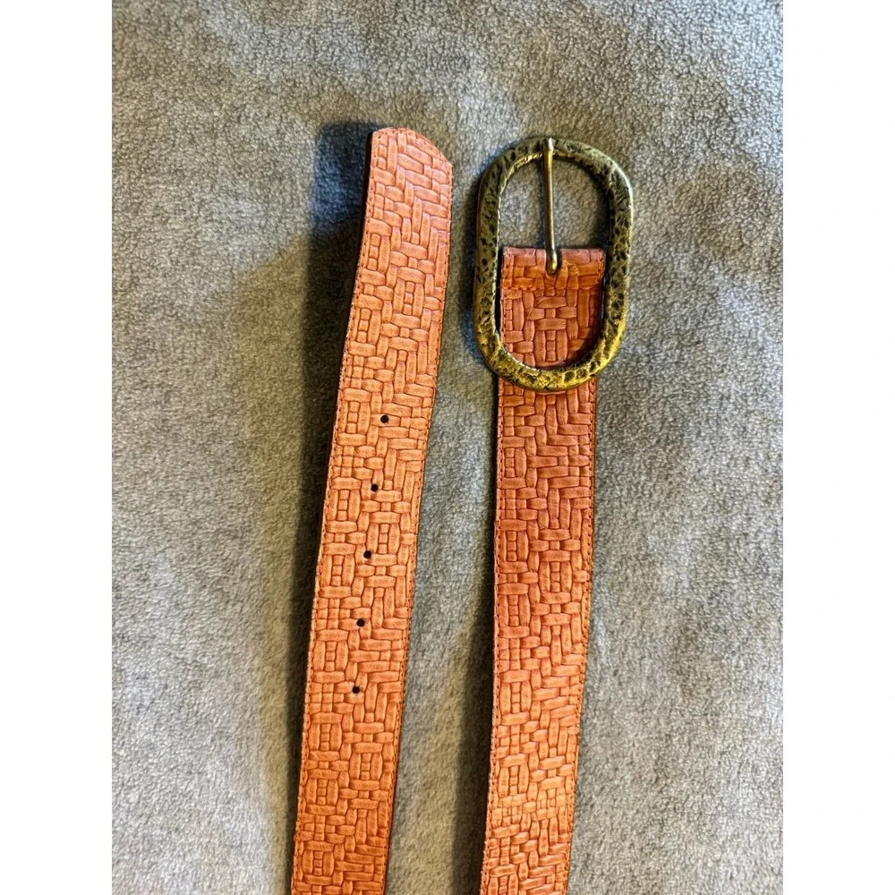 Leatherock Brown 9557 SZ 36 Leather Belt Brass Hammered Gold Buckle USA Western